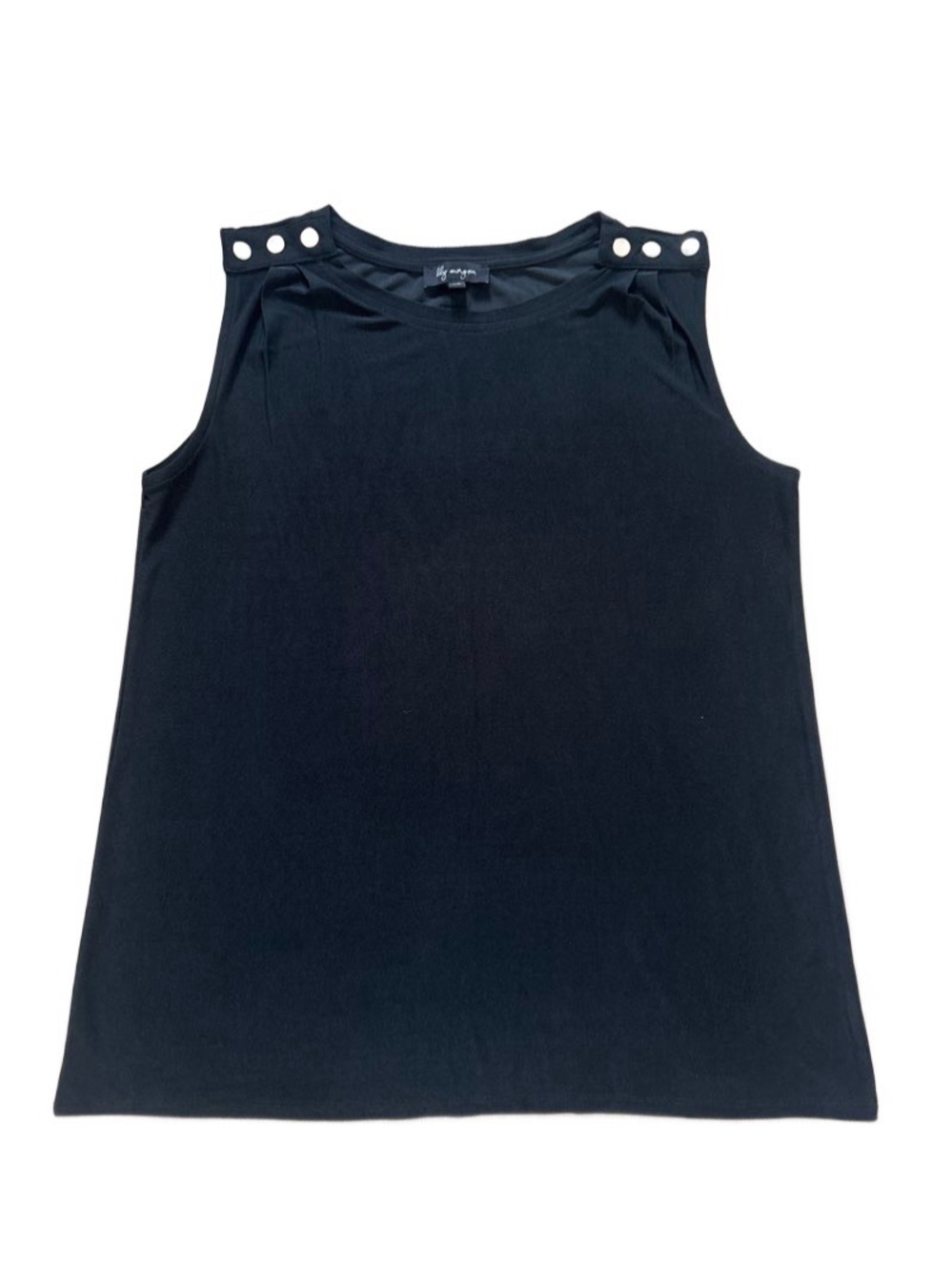 Sleeveless Black Tank with Shoulder Snap Detail